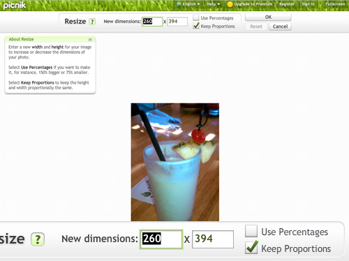 Resizing your image with Picnik